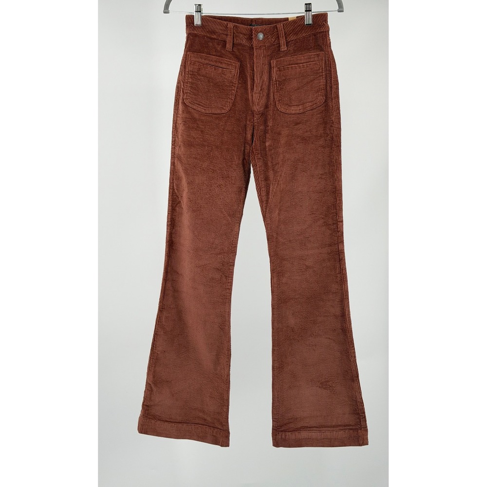 Prana Corduroy Pants Women 4/27 Brown Flare Organic Cotton Patch Pocket